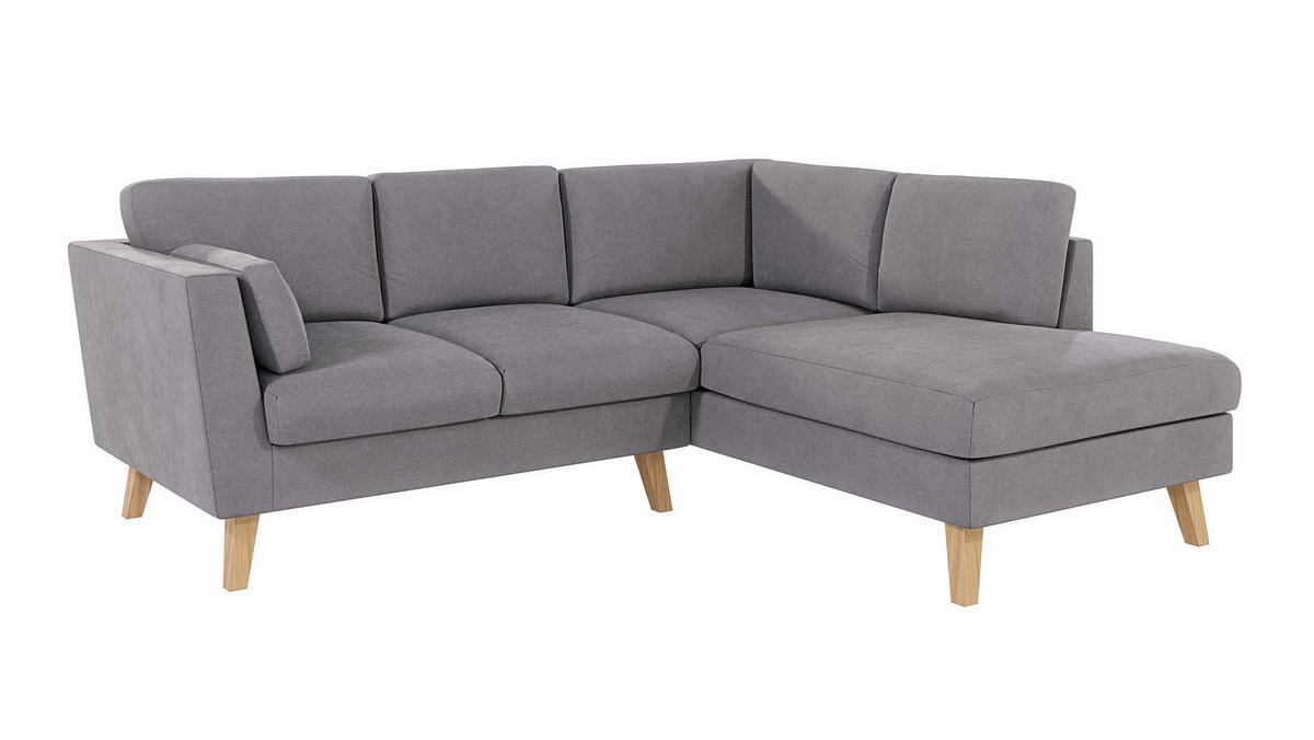 ECKSOFA Mario Grau Microfaser - Naturfarben/Grau, Buchenholz/Textil (221/186cm) - S-Style Möbel