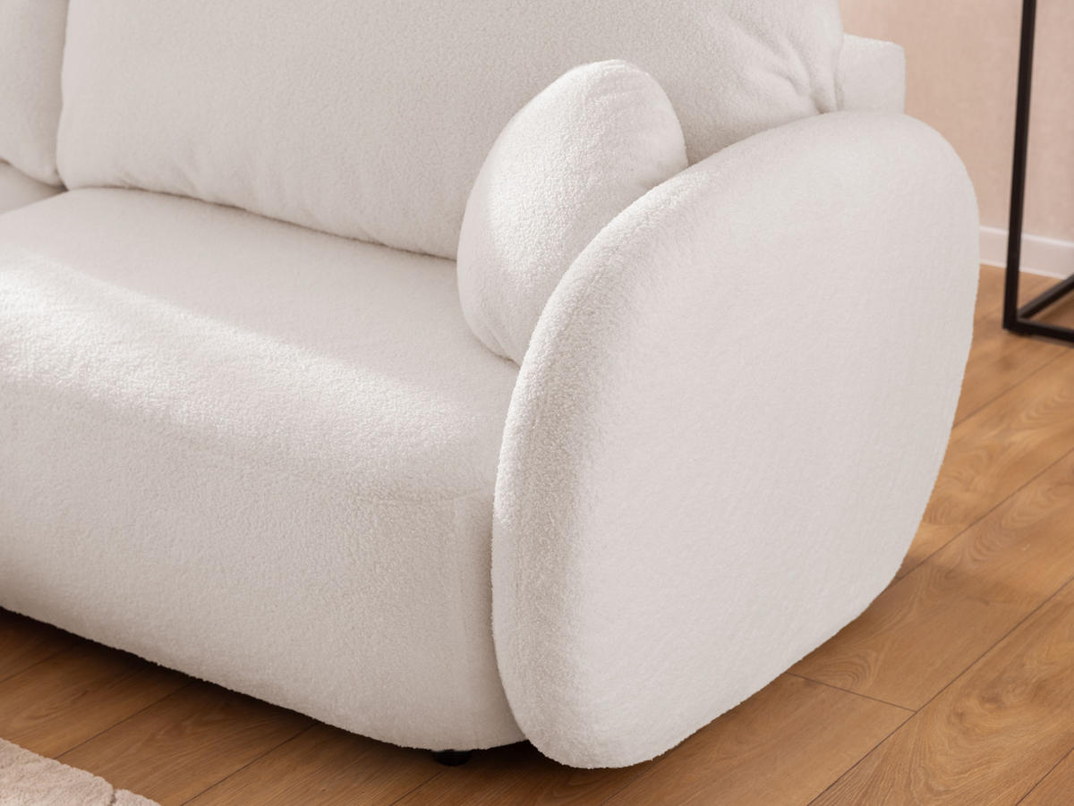 ECKSOFA Candy mit Schlaffunktion Weiß Bouclé-Stoff - Ottomane links - Schwarz/Weiß, Holz/Kunststoff (230/146cm) - S-Style Möbel