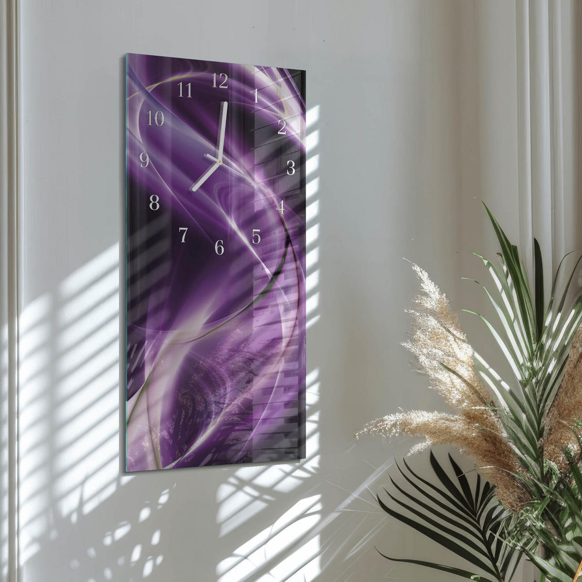 WANDUHR 30x60 cm - Abstrakte Linien - Lila, Glas (30/60/0.4cm) - TULUP