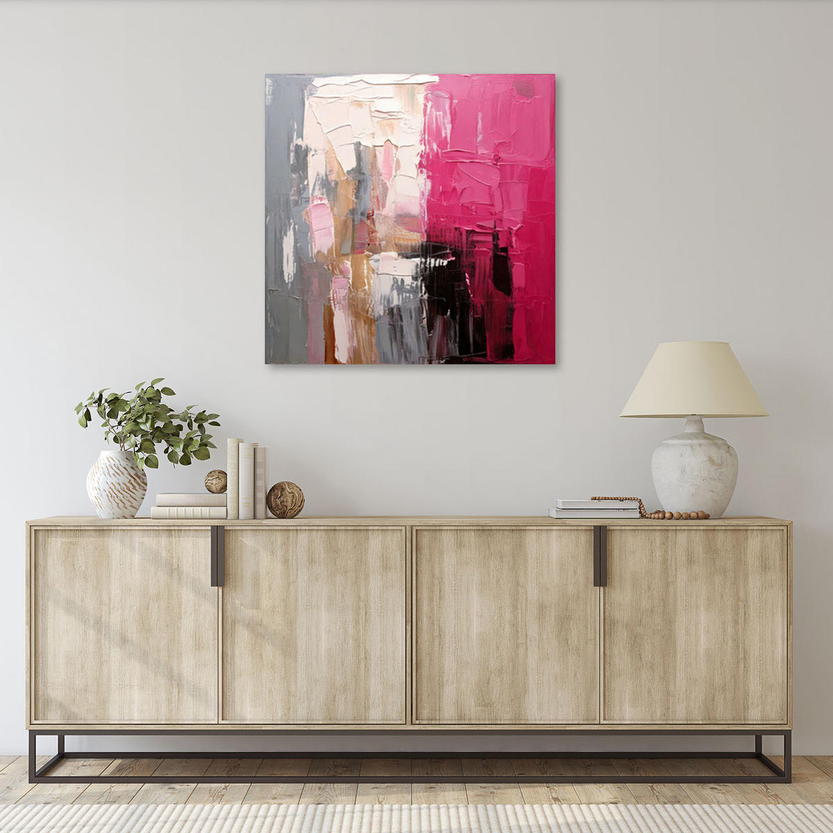 LEINWANDBILD Abstraktion Impressionismus Rosa 50x50cm - Rosa, Textil (50/50cm) - Feeby