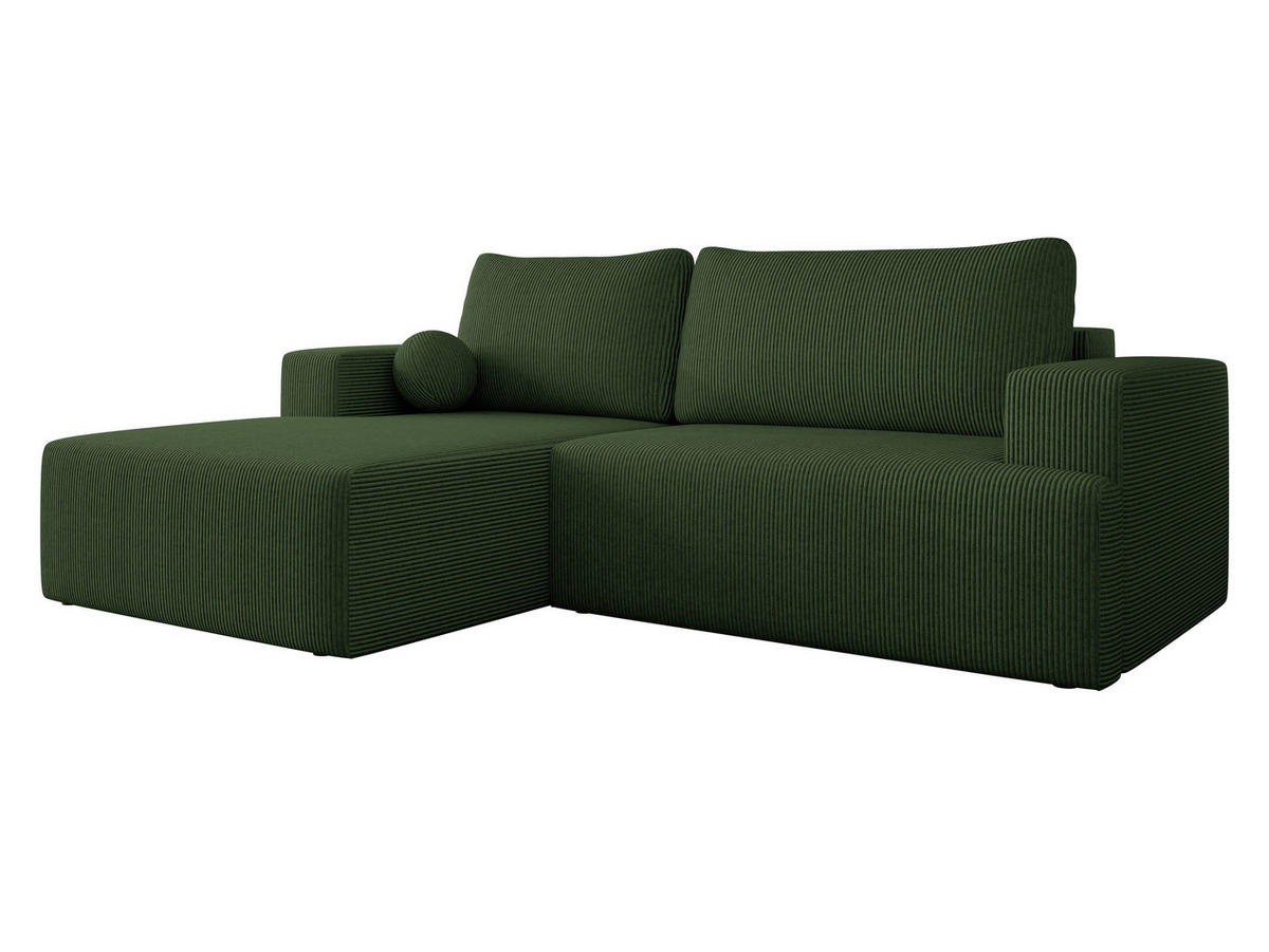 ECKSOFA Mivo Cord, Seite: Links - Schwarz/Grün, Holz/Kunststoff (266/163cm) - MIRJAN24
