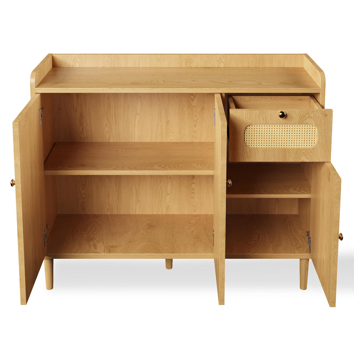 SIDEBOARD 120x40x91 cm Eiche mit Rattan und 3 Türen - Eichefarben, Holz (120/91/40cm) - FLIEKS