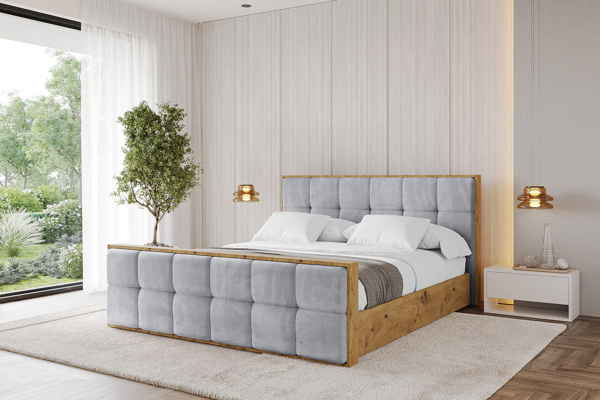 POLSTERBETT mit Bettkasten, Fußteil und Lattenrost, Boxbett ohne Matratze - ENZO7-Z 180x200 Hellgrau - Hellgrau, Holzwerkstoff/Textil (180/200cm) - ALTDECOR