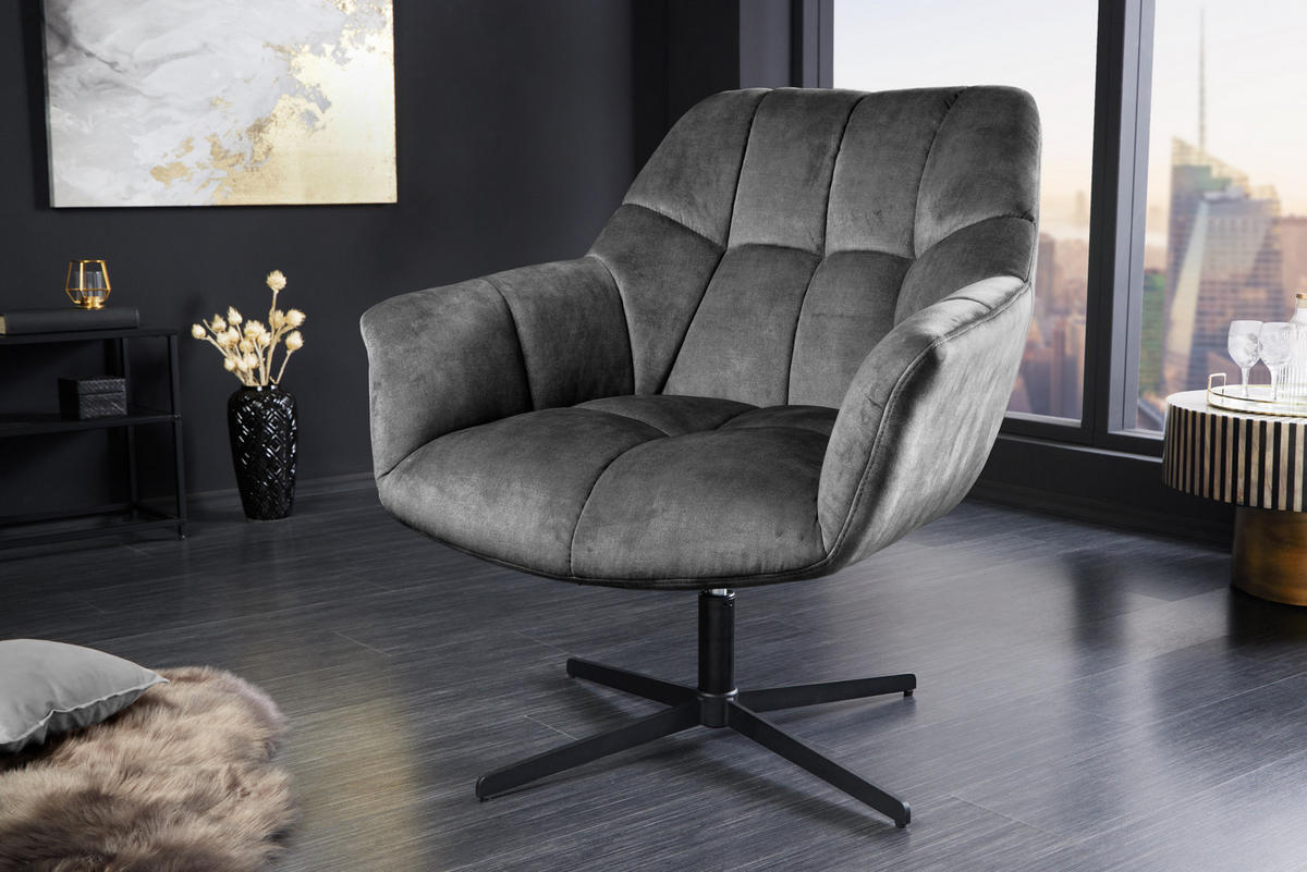 SESSEL PAPILLON Samt Grau 90 cm - Silberfarben/Schwarz, Textil/Metall (76/83/80cm) - riess-ambiente