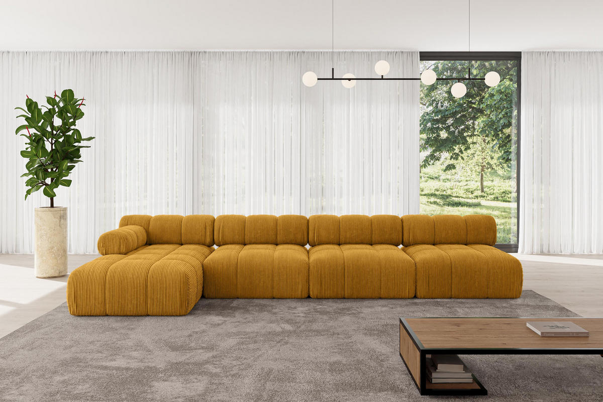 ECKSOFA modulares Sofa Razon-L3 - 380x160x70 cm Senfgelb Cord - Currygelb, Holzwerkstoff/Textil (380/160cm) - ALTDECOR