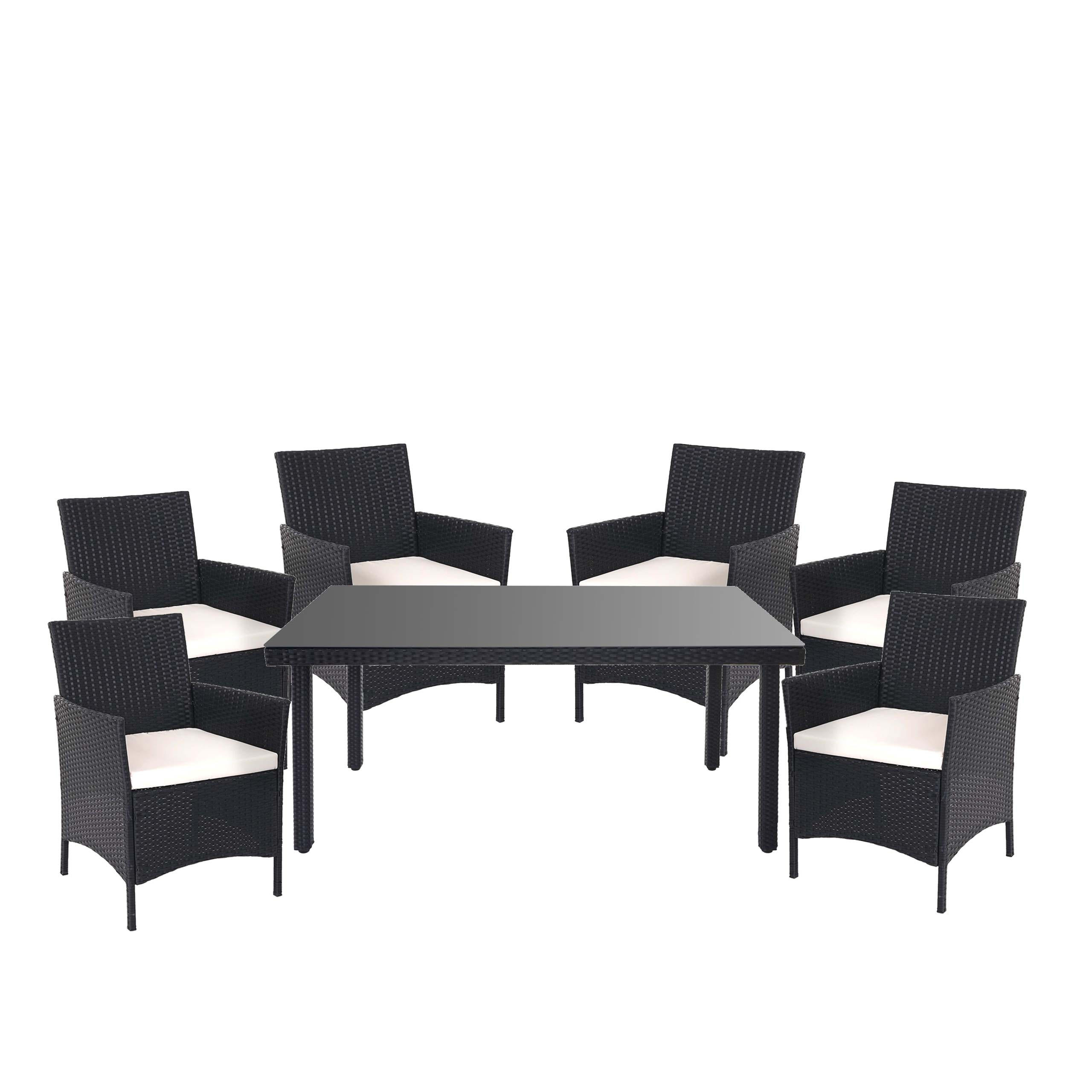 POLY-RATTAN-GARNITUR Anthrazit, Cremeweiß - Anthrazit/Weiß, Kunststoff - MCW
