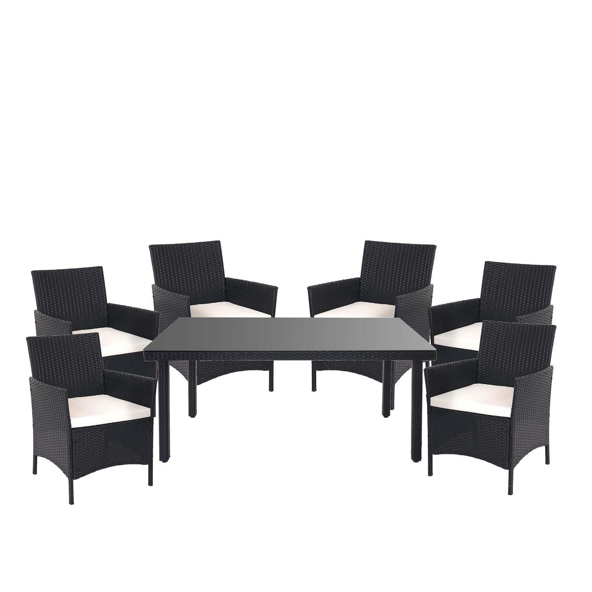 POLY-RATTAN-GARNITUR Anthrazit, Cremeweiß - Anthrazit/Weiß, Kunststoff - MCW