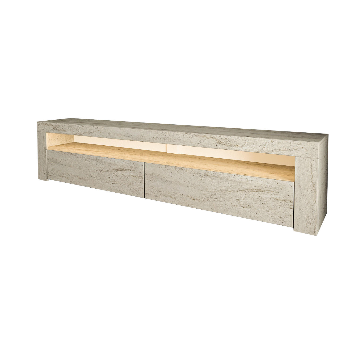 TV LOWBOARD Bati Granitoptik mit Travertin LED-Leuchten 93311 - Beige, Holzwerkstoff (150/47/37cm) - moebel17