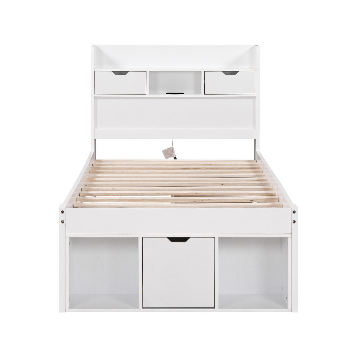 KINDERBETT 90/200 cm Weiß mit Stauraum und Ladestation aus Kiefer - Weiß, Holzwerkstoff (90/200cm) - OKWISH