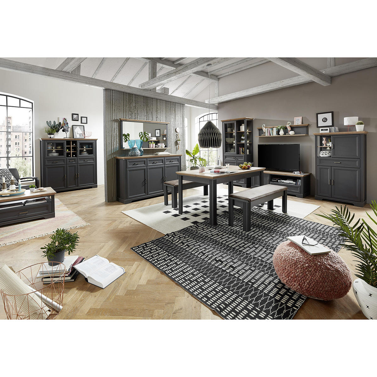 SITZBANK - Graphitfarben, Holzwerkstoff (126/48/41cm) - home24