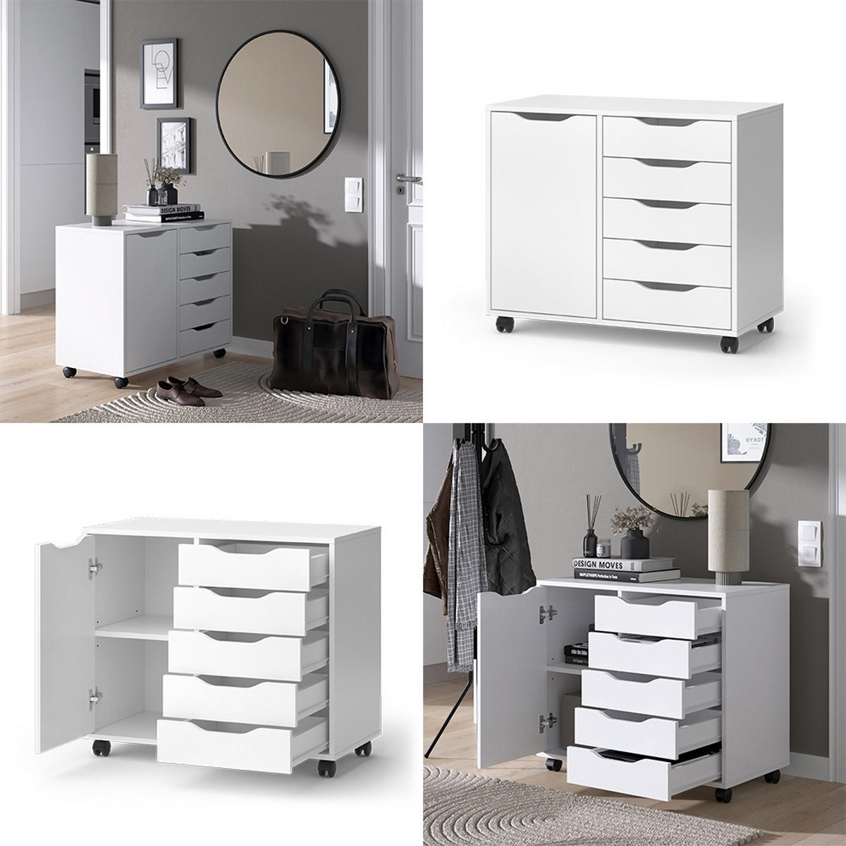 KOMMODE Otwin Weiß 78 x 61.5 cm mit 5 Schubladen und 1 Tür - Weiß, Holzwerkstoff (40.6/61.5/78cm) - Vicco
