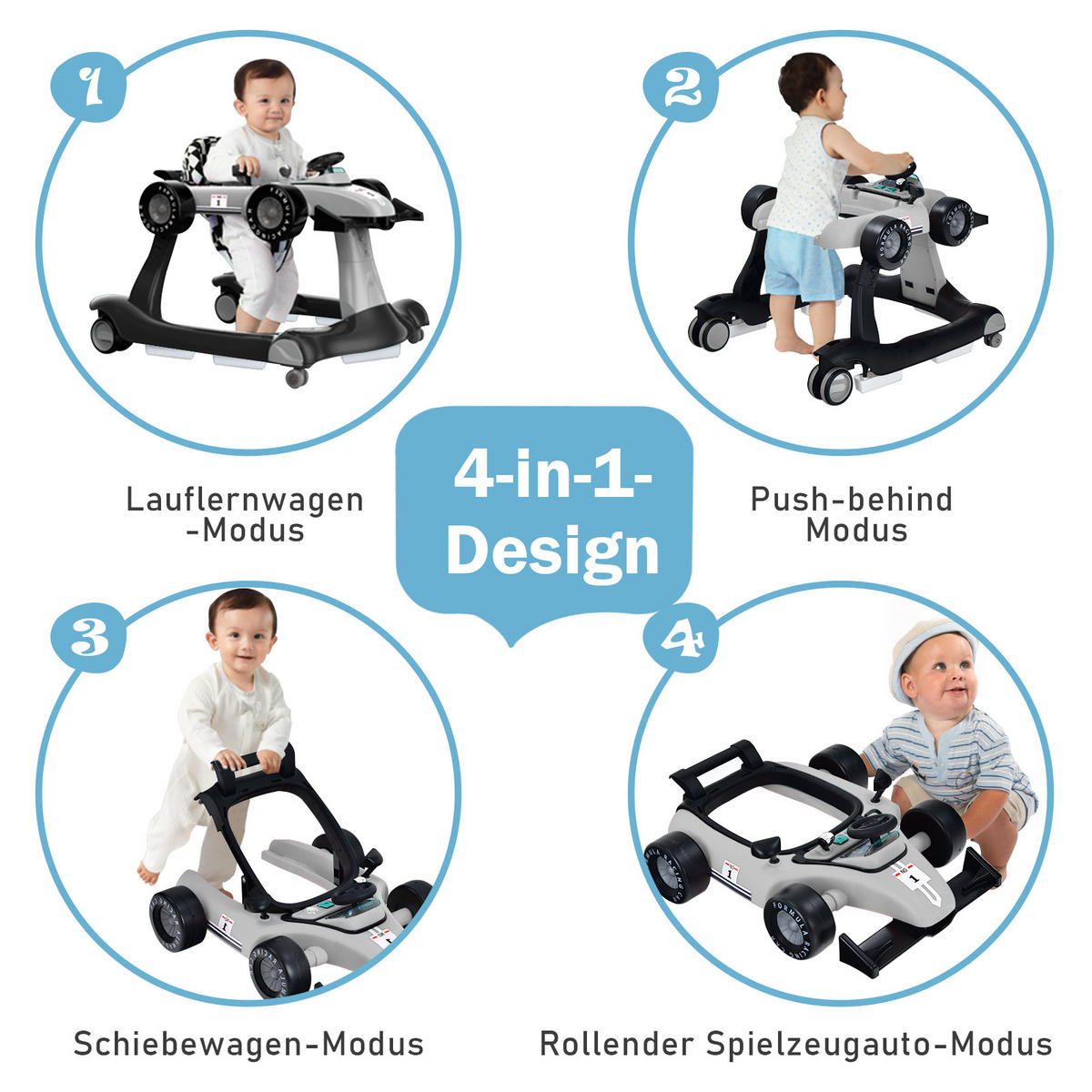 LAUFLERNWAGEN Klappbar Grau - Grau, Kunststoff (64/56/76cm) - COSTWAY