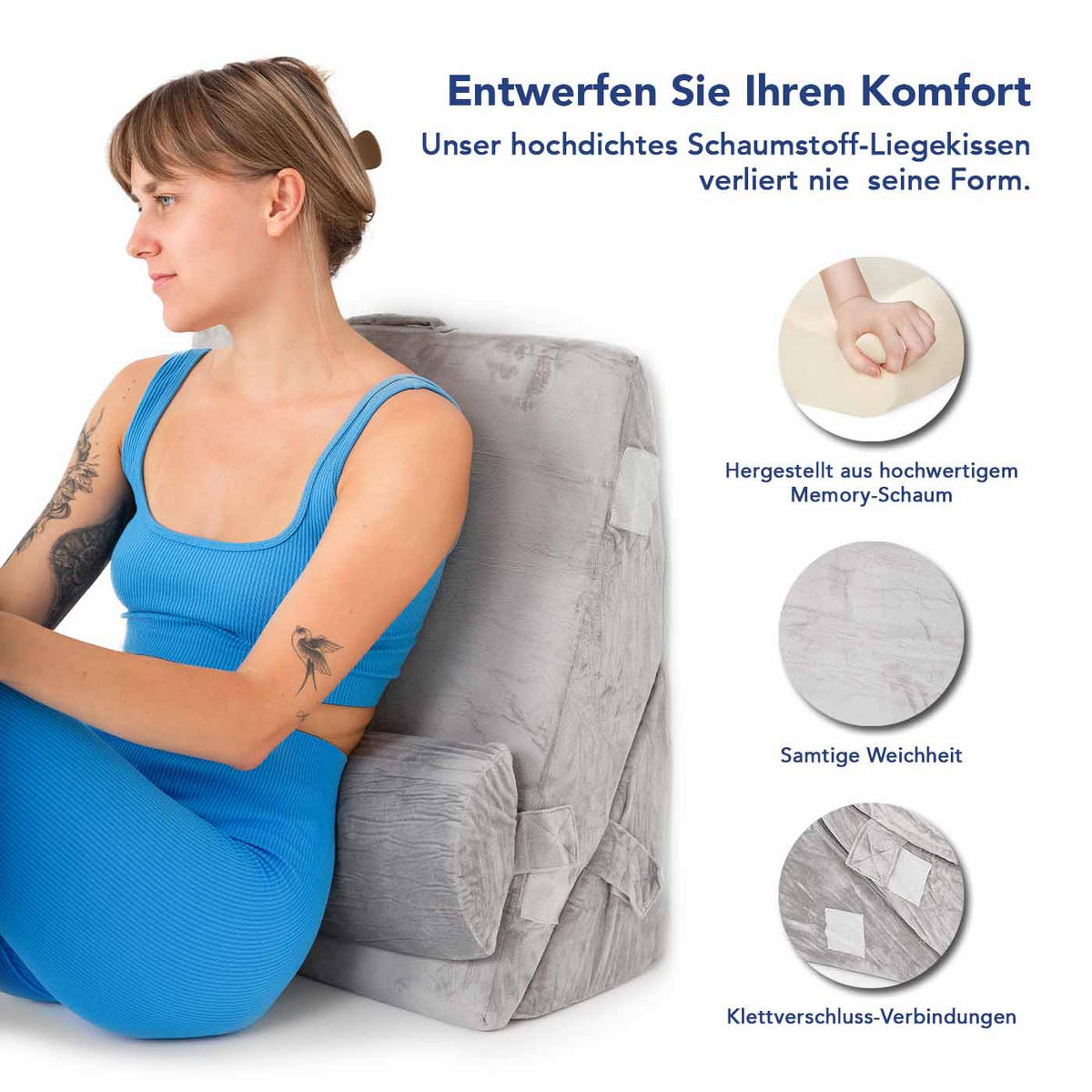 ORTHOPÄDISCHES RUHEKISSEN 3-tlg. - Grau, Textil (57/56cm) - KomfortKissen