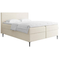 BOXBETT Alba Rise mit Bettkasten, Creme Chenille 160x200 cm – inkl. H4 Taschenfederkern Matratze & Foam Topper - Creme/Schwarz, Holz/Textil (160/200cm) - WFL GROUP