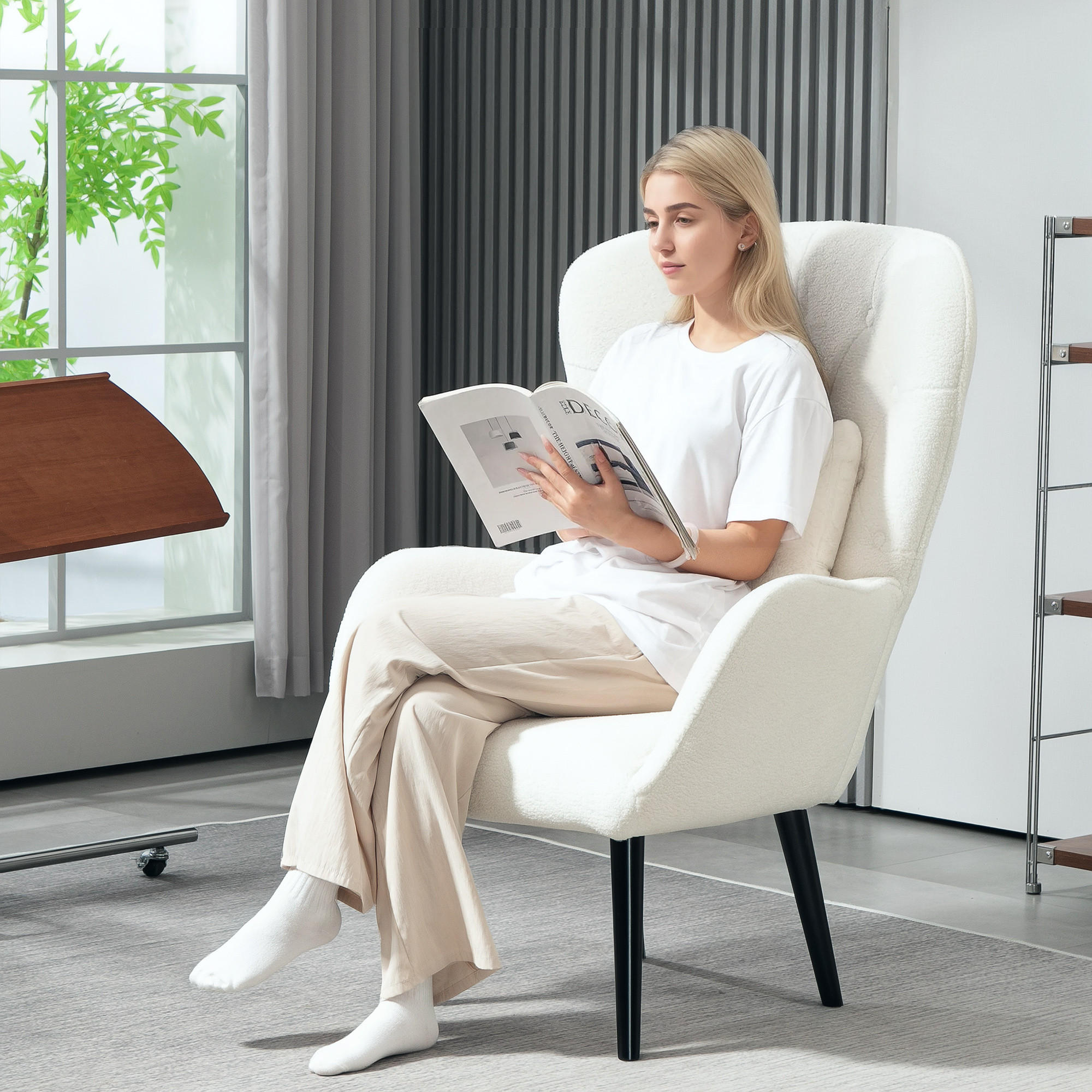 SESSEL mit Lendenkissen, Weiß - Weiß, Textil (88/106/75cm) - HOMCOM