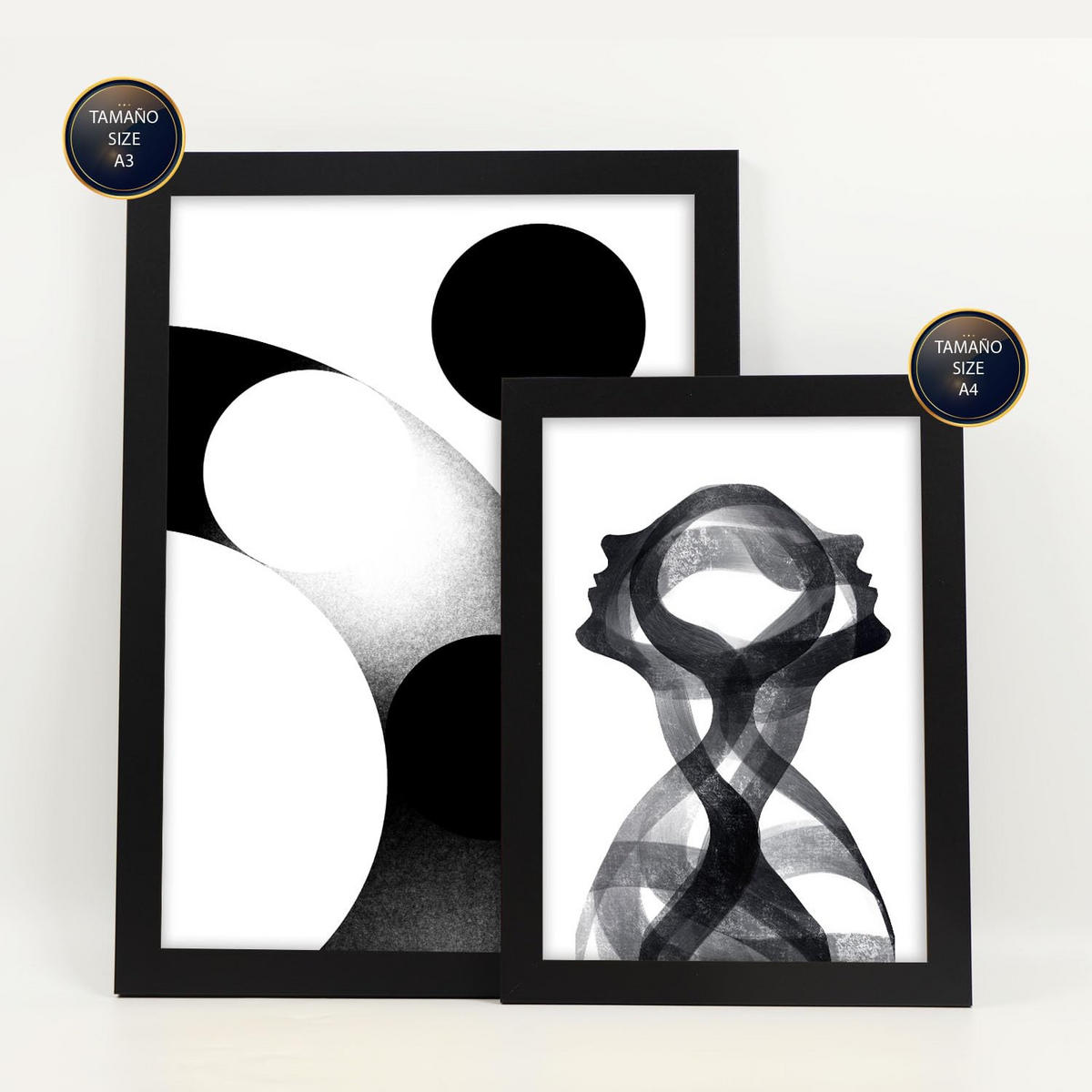 POSTER Set Mit 6 Stille Streifen In Liebhaber Abstrakt Ästhetische Dekorative Gemälde Für Ihr Wohnzimmer Schlafzimmer Zuhause A3 & A4 Schwarzer Rahmen - Schwarz, Papier (29/3cm) - Nacnic