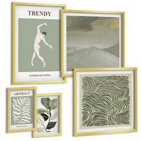 BILDER SET 5er Set - 50x50 cm & 20x30 cm & 40x60 cm Goldrahmen - Abstrakte Pflanzenmuster - Goldfarben, Kunststoff (40/60cm) - TULUP