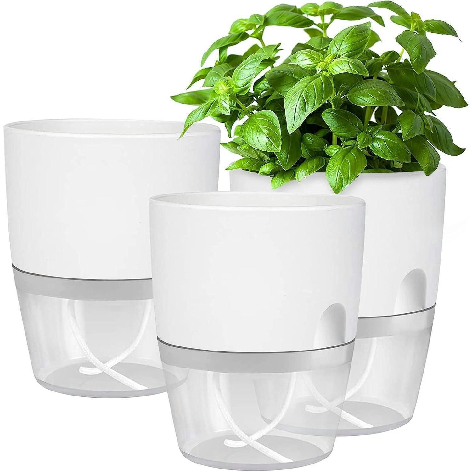 KRÄUTERTOPF 3er-Set selbstbewässernd weiß - Weiß, Kunststoff (15/18/15cm)