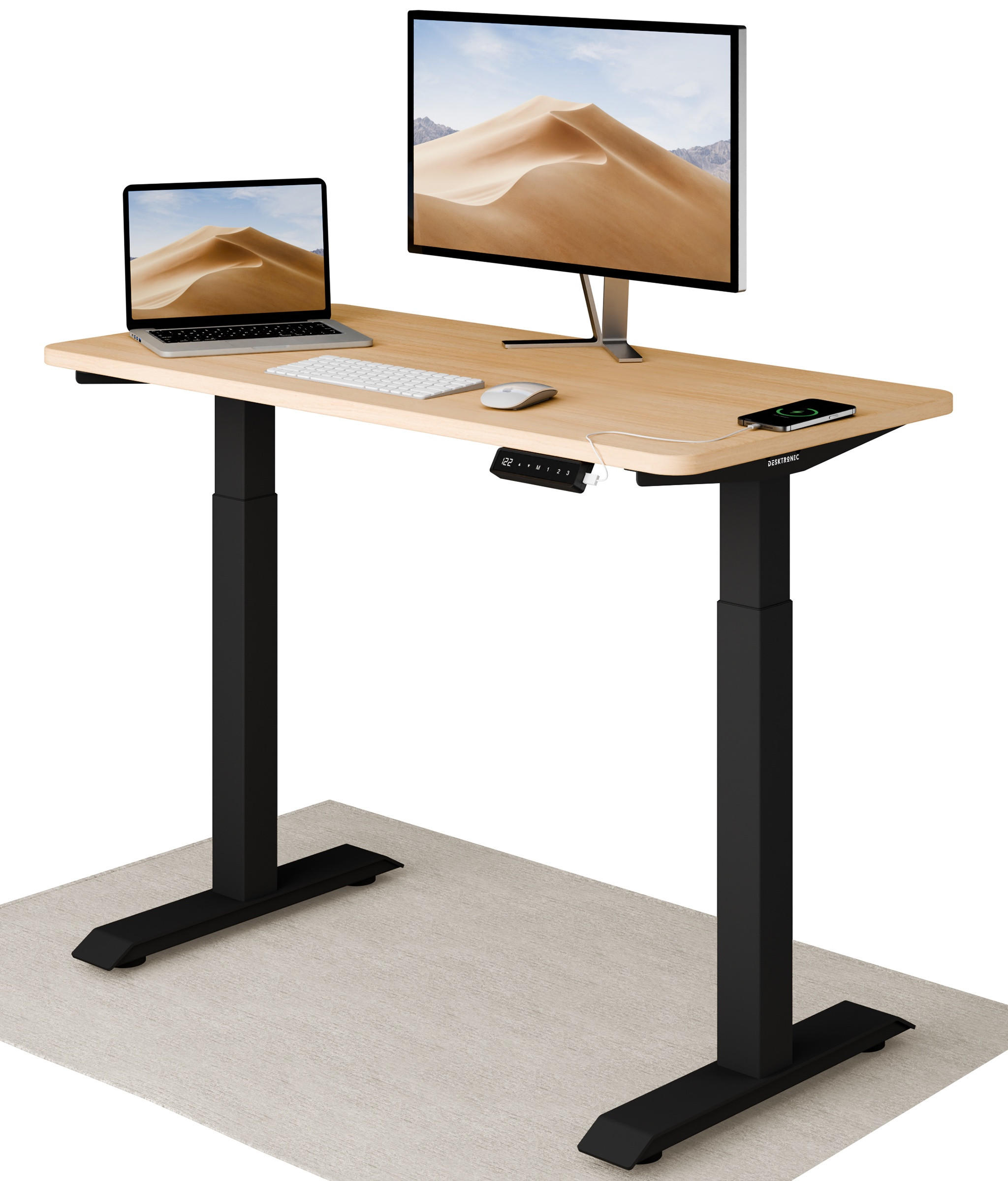 SCHREIBTISCH Elektrisch Höhenverstellbarer HomeOne 120x60cm Schwarz/Eiche mit Memory-Funktion, Anti-Kollisions Technologie - Eichefarben/Schwarz, Holzwerkstoff (60/120/72cm) - Desktronic
