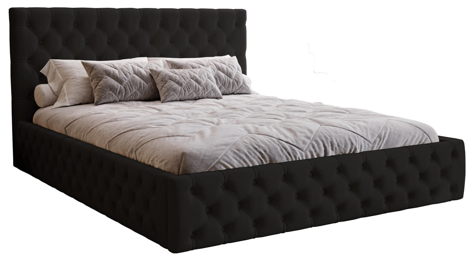 POLSTERBETT 180x200 Verti Slim, Chesterfield, Schwarz - Schwarz, Holz/Textil (180/200cm) - Emporius