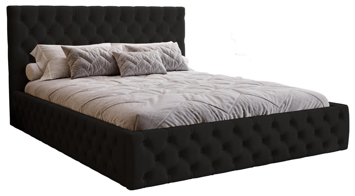 POLSTERBETT 180x200 Verti Slim, Chesterfield, Schwarz - Schwarz, Holz/Textil (180/200cm) - Emporius