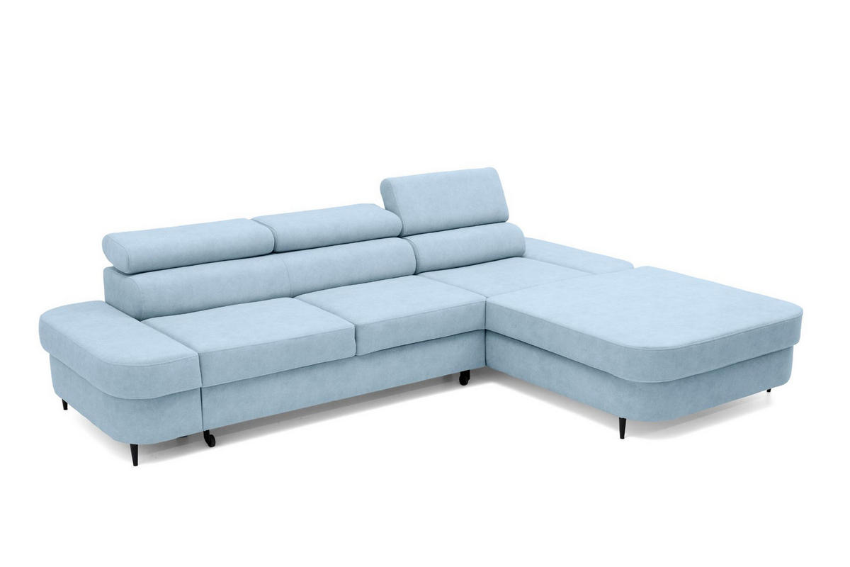 ECKSOFA JAZZ L Rechts mit Schlaffunktion 127x216 Velours Hellblau - Schwarz/Hellblau, Holz/Textil (237/285cm) - Muffo