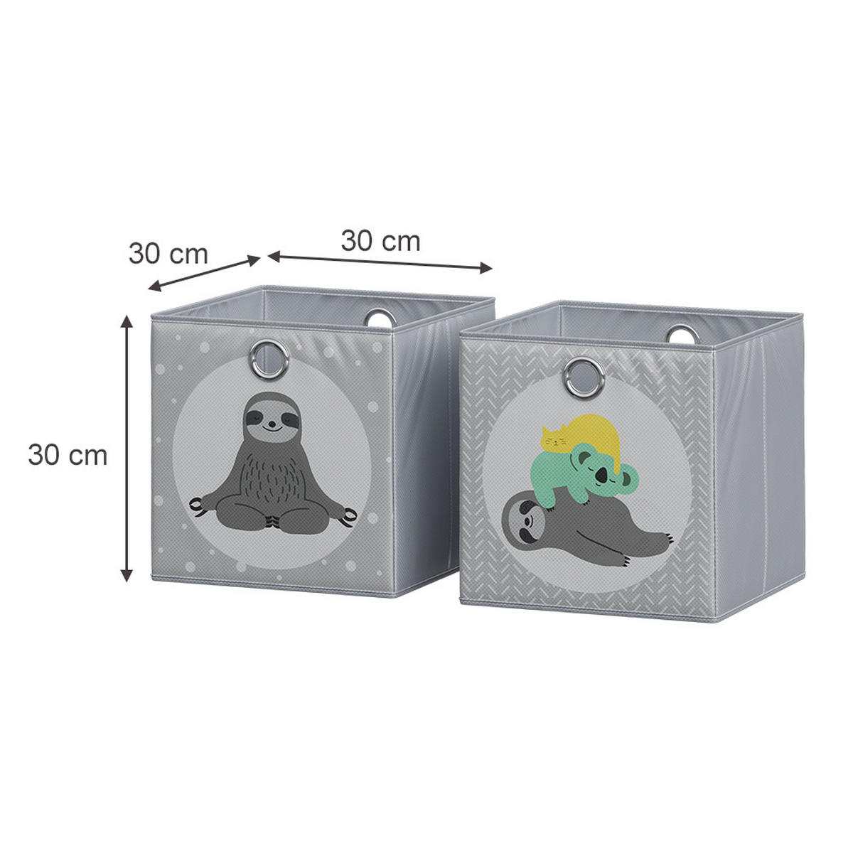 FALTBOX Grau 30 x 30 cm (Motiv Faultiere) - Multicolor/Grau, Wellpappe (30/30cm) - Vicco