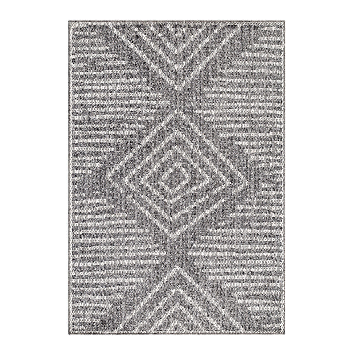 TEPPICH Outdoor Flachgewebe Gestreift Polypropylen Balkon Grau Läufer 60x100 - Grau, Textil (60/100cm) - KADIMA DESIGN