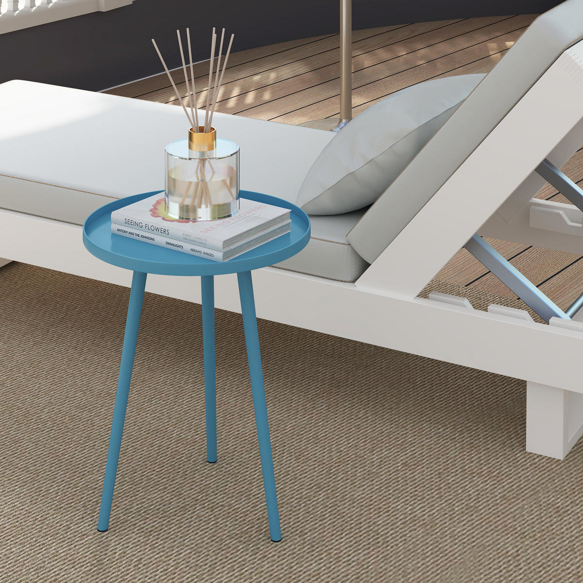GARTENBEISTELLTISCH DE-14122 mit erhöhtem Rand Blau - Blau, Metall (40/40/50cm) - ComfortXL