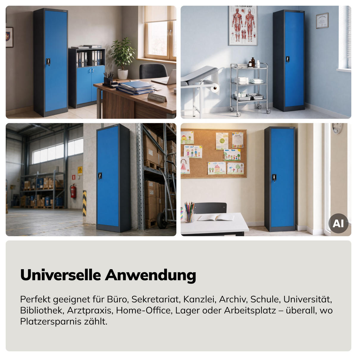 AKTEN-KARTEISCHRANK mit Schlüssel ALEX 185x45x40 cm - Blau/Anthrazit, Metall (45/185/40cm) - Jan Nowak