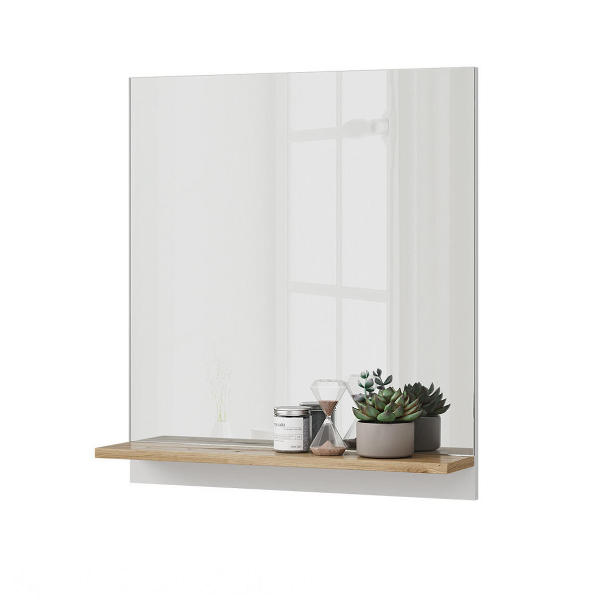 BADSPIEGEL Marelle Weiß 60 x 67 cm mit Regal - Weiß/Eiche Artisan, Holzwerkstoff (60/67/14cm) - Vicco
