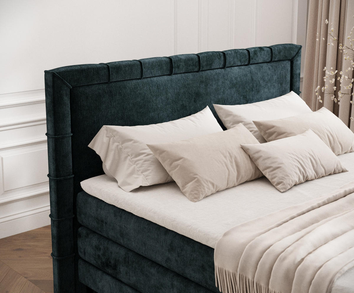BOXSPRINGBETT Rimini Dunkelgrün 200/200 cm mit Matratze und Topper - Dunkelgrün/Schwarz, Holz/Holzwerkstoff (200/200cm) - Maison de Reve