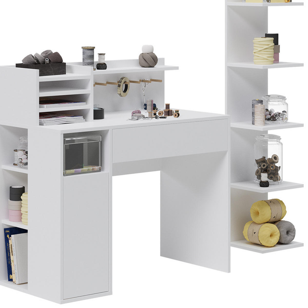 SCHREIBTISCH Weiß 2 Teile, mit Bücherregal - Weiß, Holzwerkstoff (50/100/100cm) - Vicco