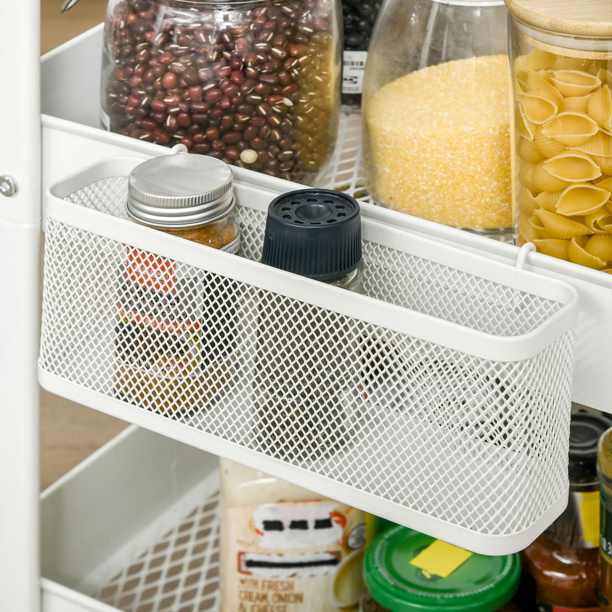 KÜCHENWOLLWAGEN 51.5x32x75.6cm Weiß aus Stahl mit 3 Körben, Seitenhaken & 4 Rollen - Weiß, Metall (32/75.6/51.5cm) - Modfu