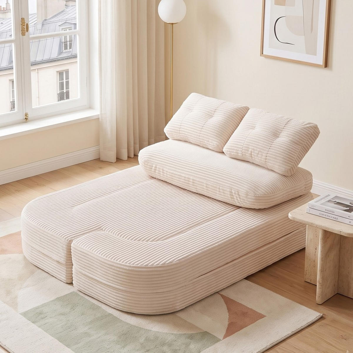 SCHLAFSOFA 2-in-1 Cordstoff Liegefunktion - Beige, Textil (165/61/97cm) - Urban Meuble