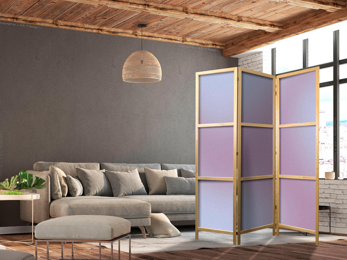 PARAVENT Japanischer 3-tlg 135x172 cm Ombre Design - Lila, Holz/Textil (135/172/3cm) - Muralo