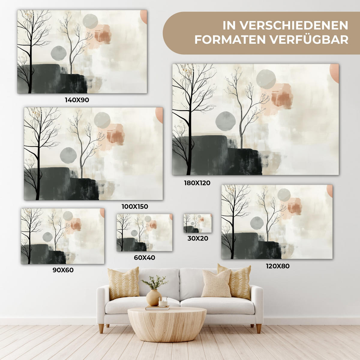 LEINWANDBILD Wabi sabi - Beige - Pflanze XXL 150x100 cm - Sandfarben, Textil (150/100cm) - MuchoWow