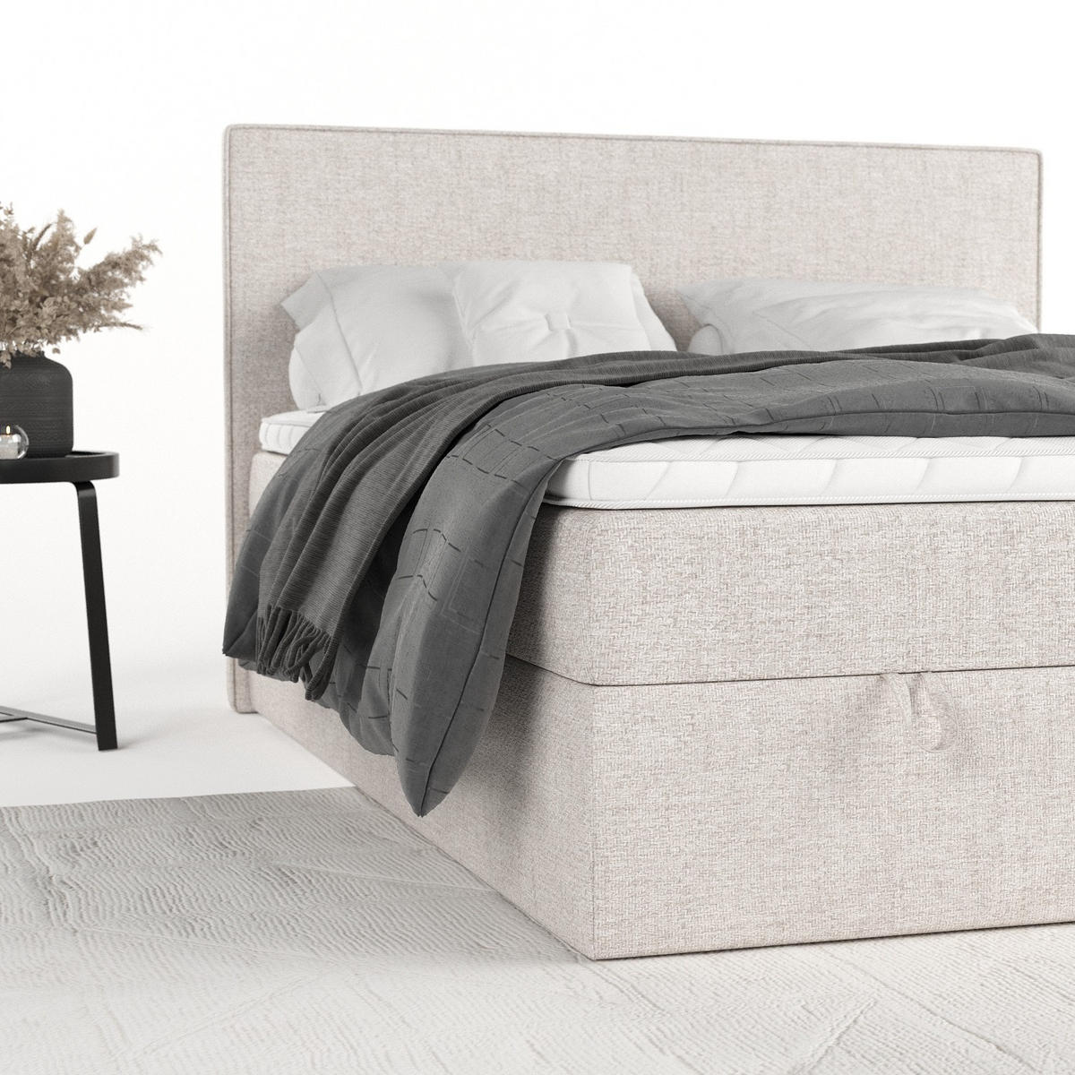 BOXBETT Velma 180/200 cm Hellbeige im Neve Stoff - Sandfarben/Schwarz, Holz/Holzwerkstoff (180/200cm) - AltaBeds