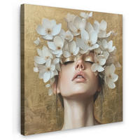 LEINWANDBILD Gesicht - Blumen - Gold - Abstrakt Deko Groß 90x90 cm - Goldfarben, Textil (90/90cm) - MuchoWow