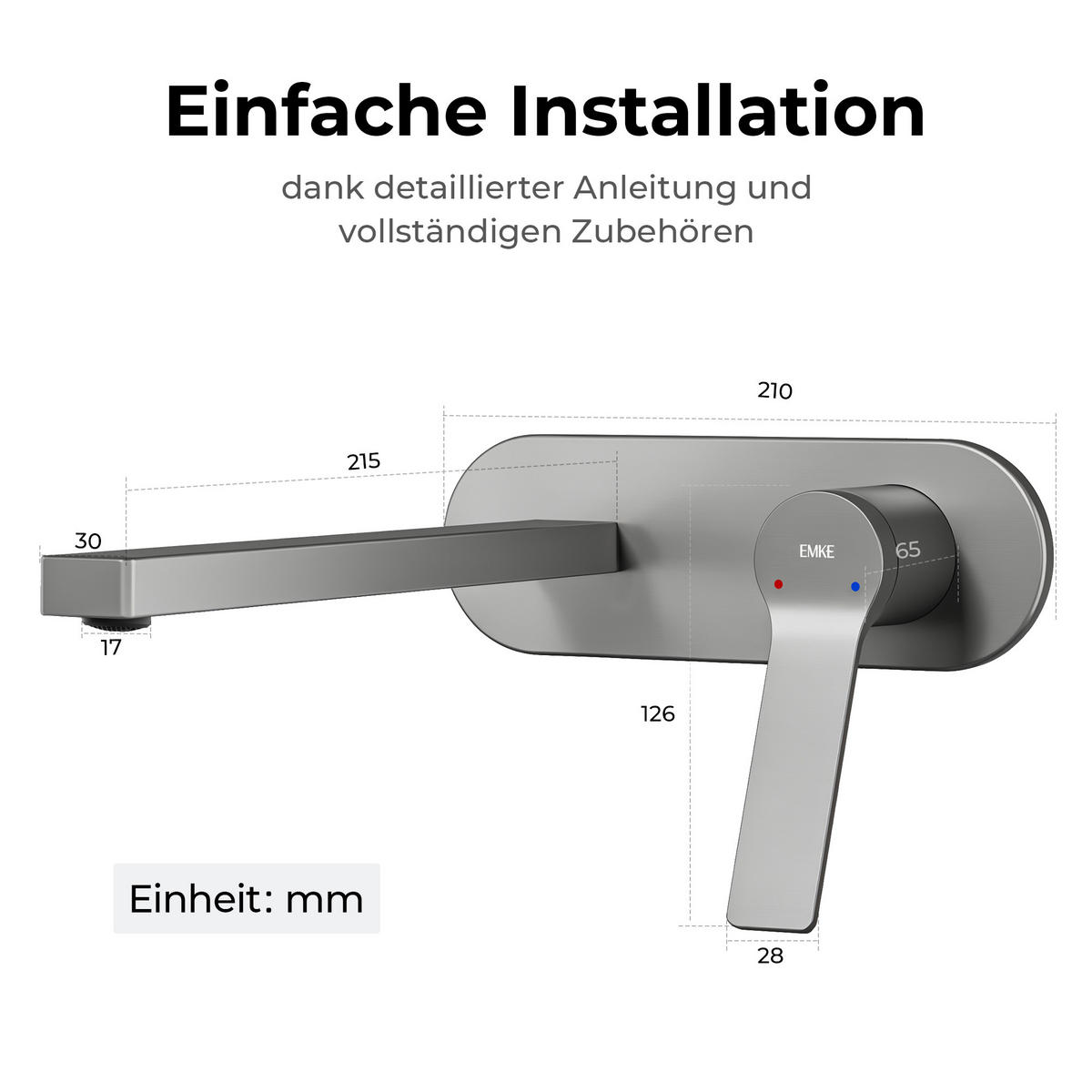 WASCHTISCHARMATUR mit Luftsprudler Messing Anthrazit - Dunkelgrau, Metall (21/7/28.8cm) - EMKE