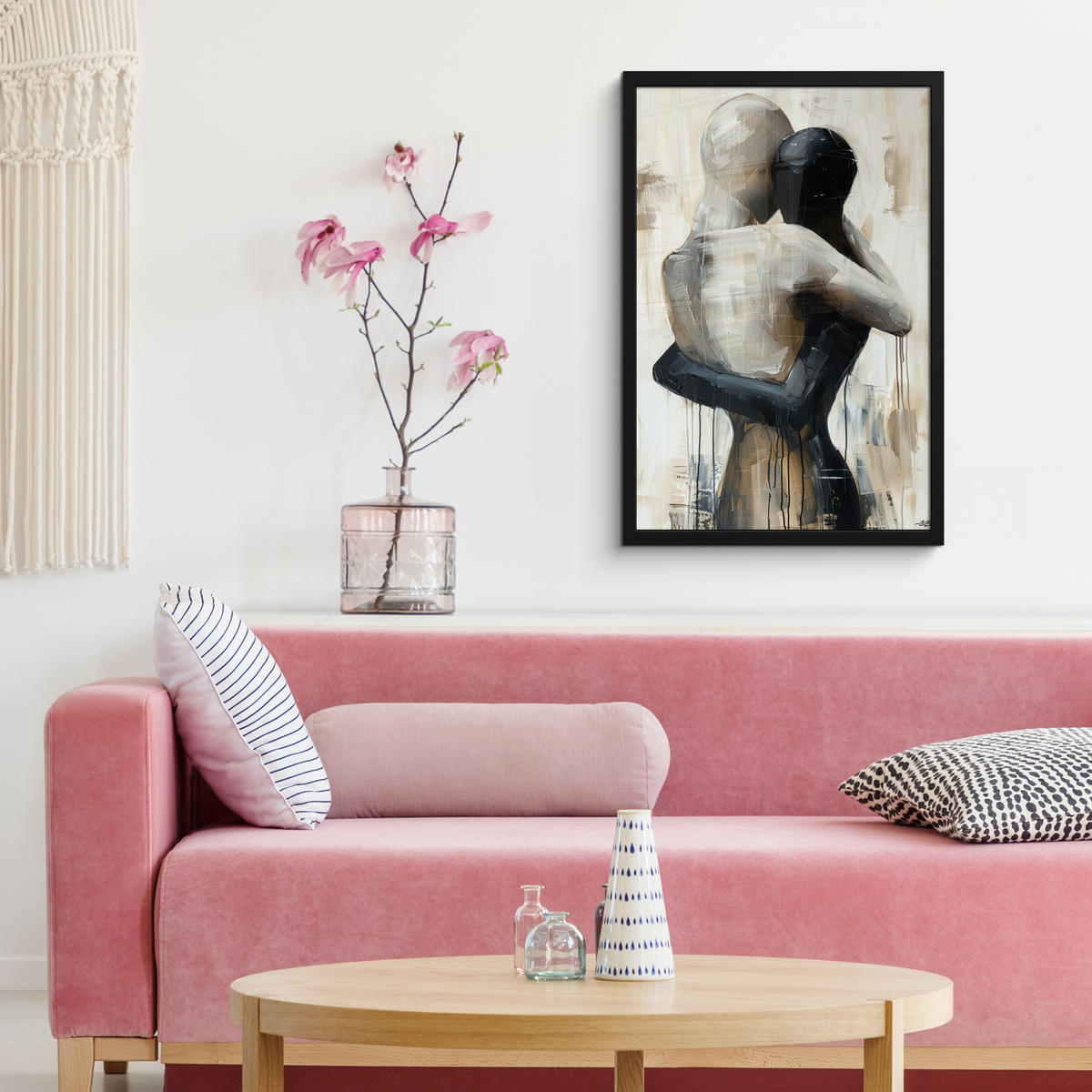 GERAHMTES BILD Abstrakt - Liebe - Schwarz und weiß - Modern 40x60 cm - Schwarz, Papier (40/60cm) - MuchoWow