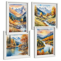 BILDER SET 4er Set - 50x50 cm & 40x60 cm Weißer Rahmen - Berglandschaft mit einem Fluss - Weiß, Kunststoff (50/50cm) - TULUP