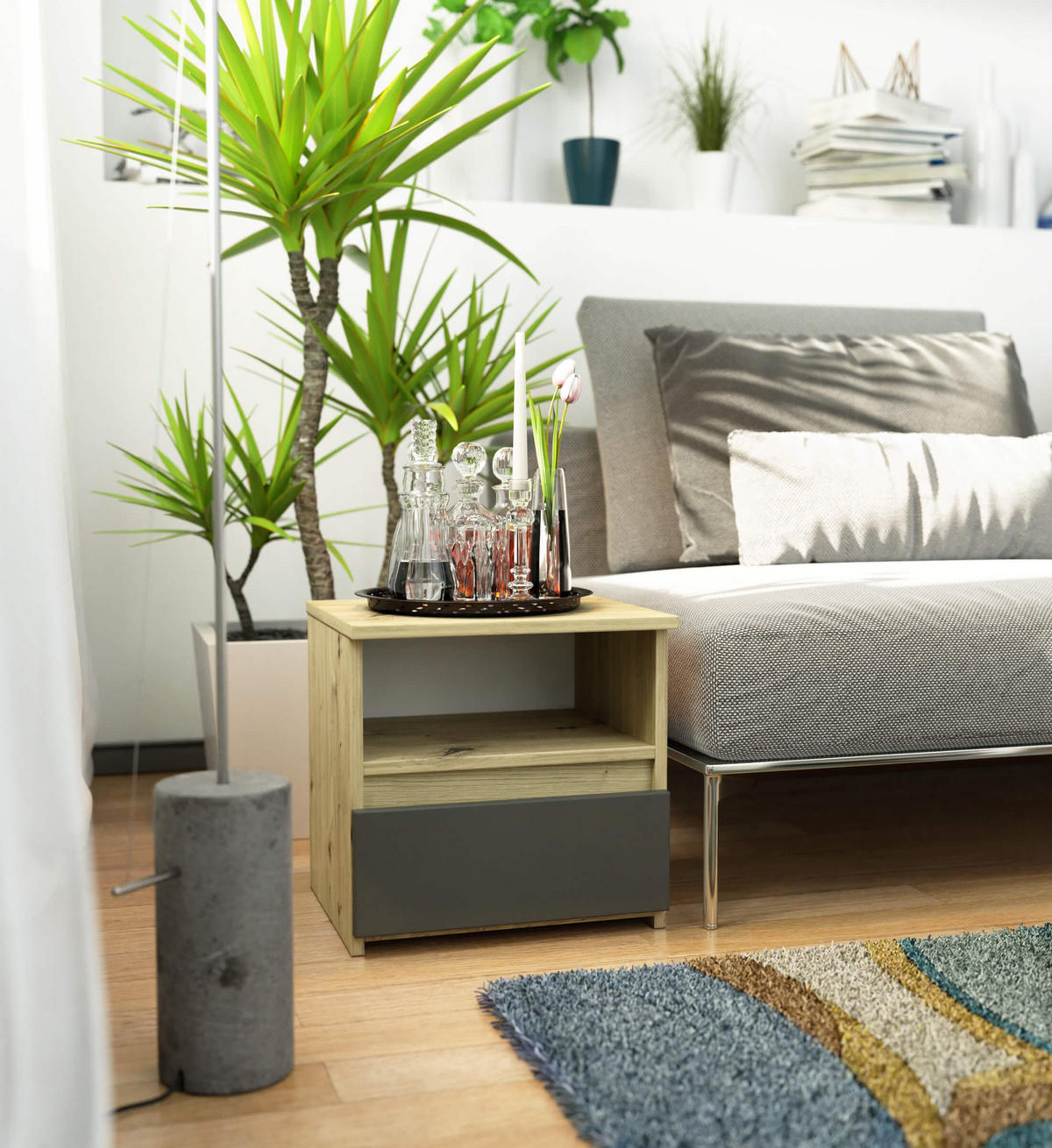 NACHTSCHRANK CL1, Artisan-Grau, 40x35x40 cm - Eiche Artisan/Grau, Holz (40/40/35cm) - Milordbikes