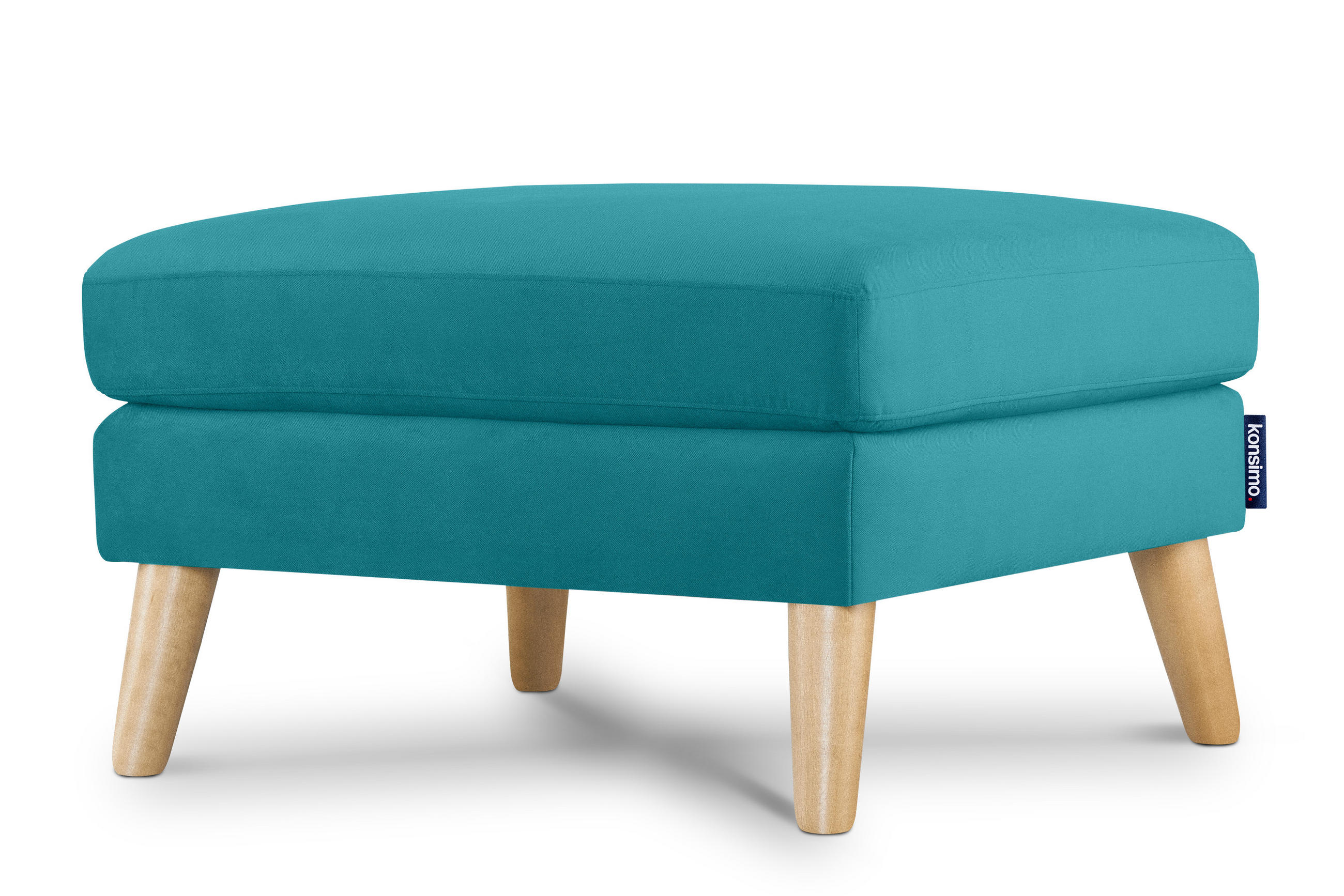 SITZHOCKER TAGIO Pouffe, türkis - Türkis/Braun, Buchenholz/Textil (65/46/80cm) - KONSIMO®