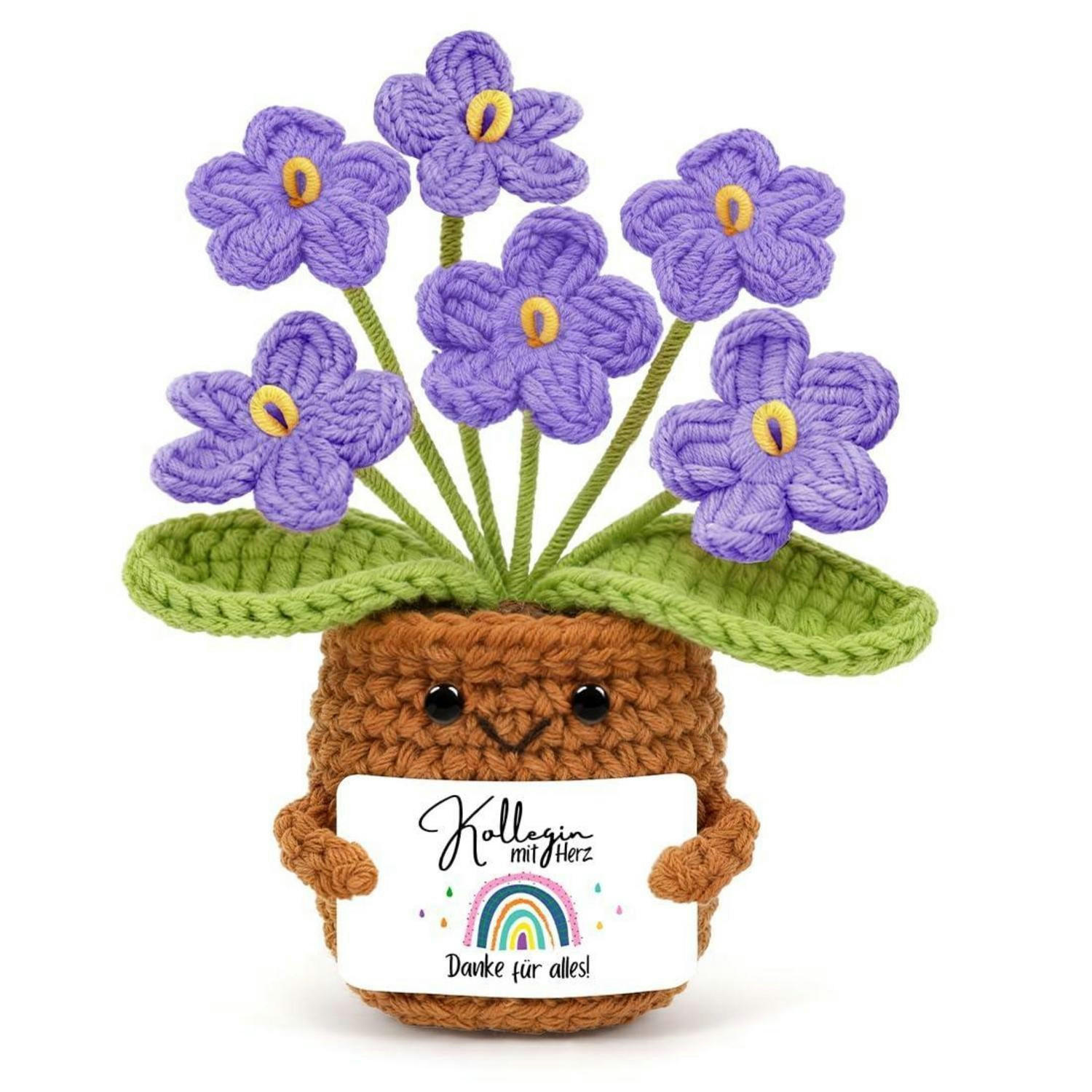 GESTRICKTE Blume Lila Vergissmeinnicht mit Karte "Kollegin mit Herz" - Lila, Textil (1/1cm)