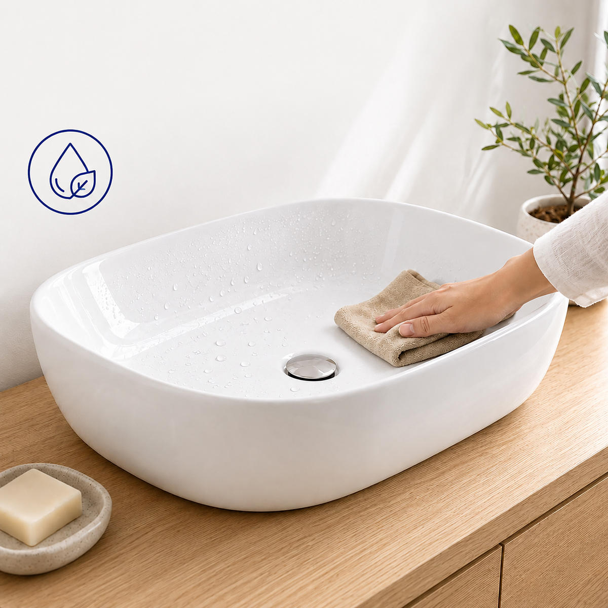 UMYVADLO Bílá keramika bez otvoru pro baterii - bílá, keramika (46/14/32cm) - Relaxdays