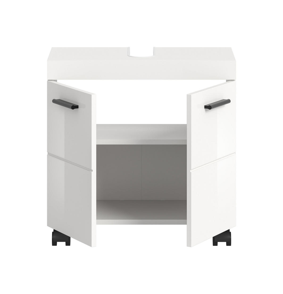 WASCHBECKENUNTERSCHRANK auf Rollen NOVA (B/H/T: ca. 60/58/30 cm) in Weiß/weiß hochglanz - Weiß, Holzwerkstoff (60/58/30cm)