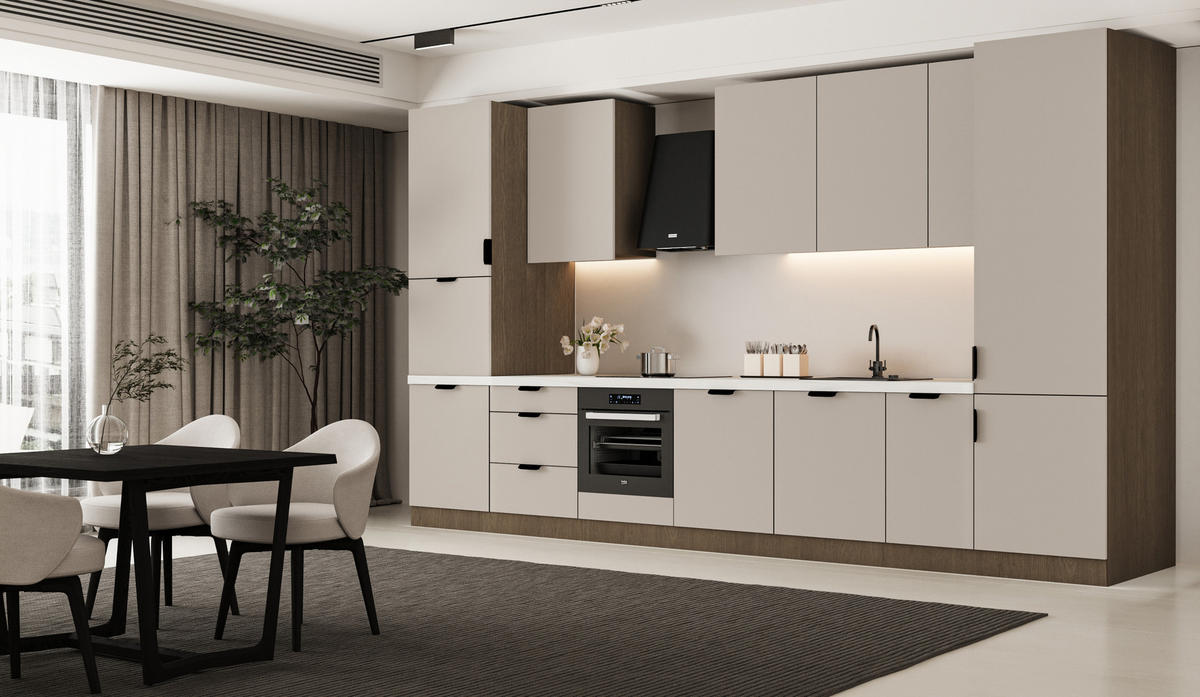 KÜCHENZEILE 400 cm - Sorento KS9-M400 - in Beige / Dunkle Eiche - Eichefarben/Beige, Holz/Metall (400/247/58cm)