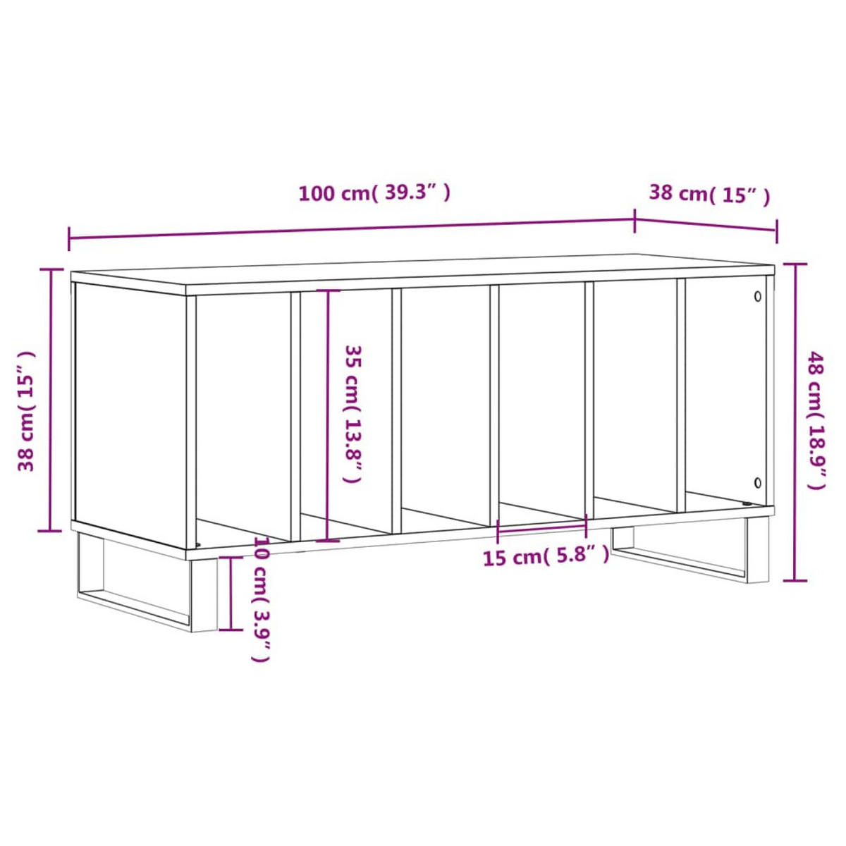 PLATTENSCHRANK Weiss 100/38/48 Cm Holzwerkstoff - Weiß, Holzwerkstoff (38/48/100cm) - vidaXL