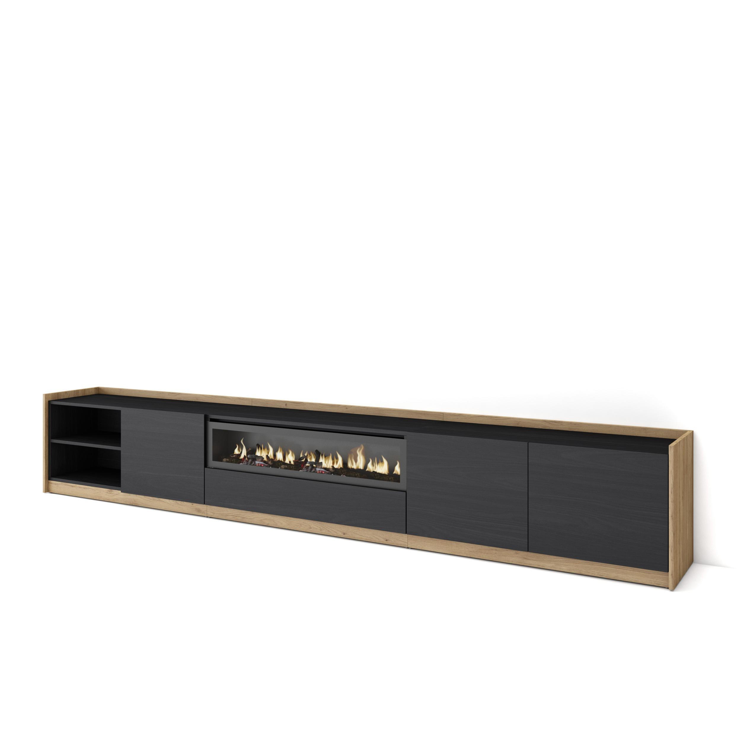 TV-SCHRANK, Lowboard, Schwarz Eiche, Elektrokamin, 310/37/50cm - Schwarz, Holzwerkstoff (310/50/37cm) - Skraut Home
